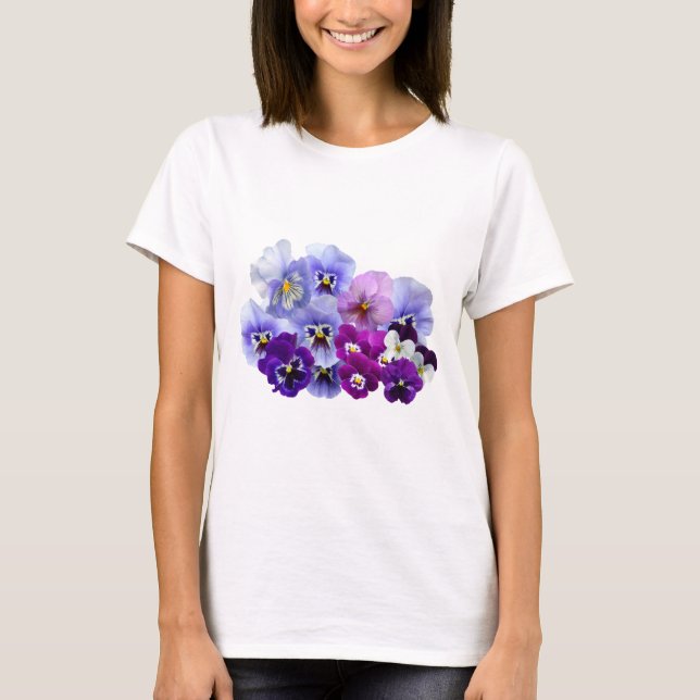 Blaue Pansy-Blumen-Blumenfrühlings-Stiefmütterchen T-Shirt (Vorderseite)
