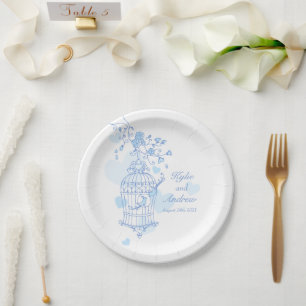 Blaue Papiertafel für Hochzeitsvögel Pappteller