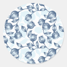 Blaue Pastel Elegance - Tulip Silhouette Blumenmus Runder Aufkleber