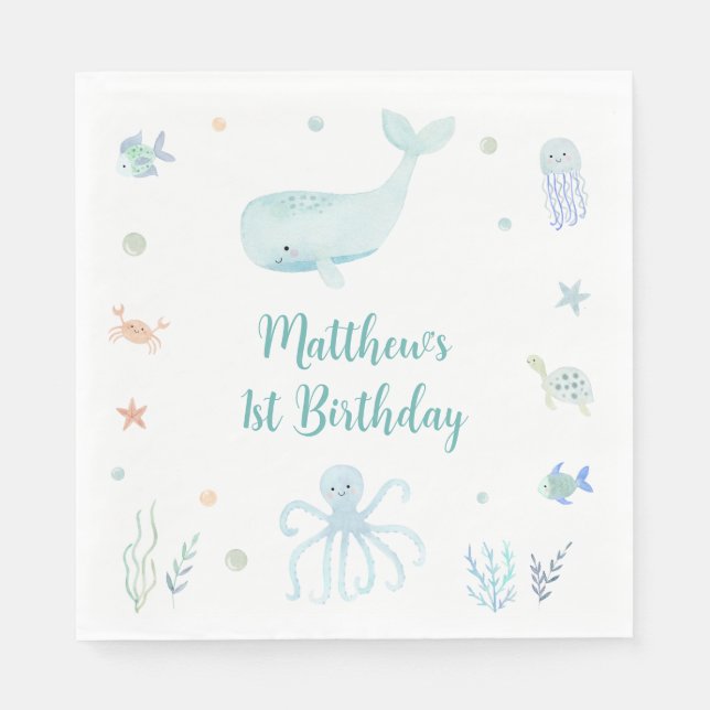 Blaue Pastelle unter dem Meer Geburtstag Serviette (Vorderseite)