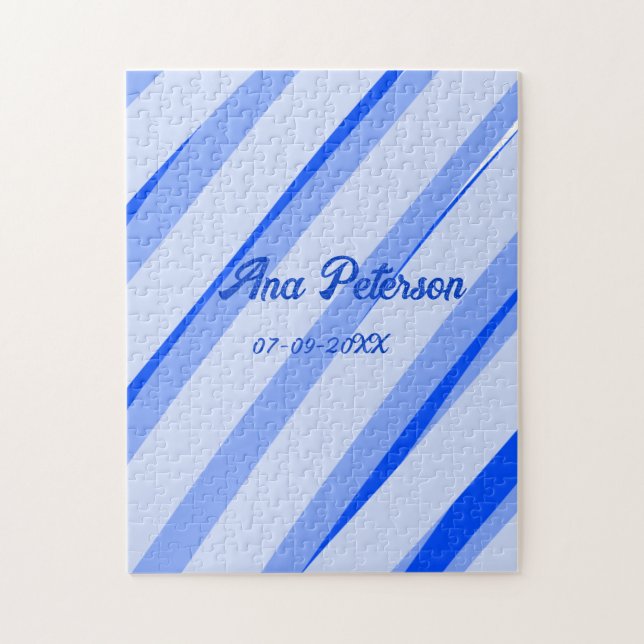 Blaue Pastellfarbe Name Datum Boho Retro Linien Mu (Vertikal)