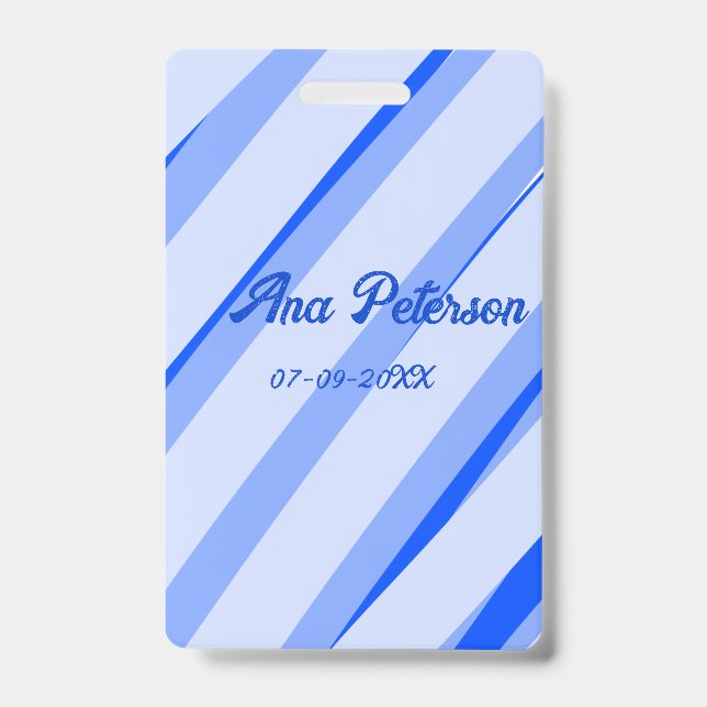 Blaue Pastellfarbe Name Datum Boho Retro Linien Mu Ausweis (Vorderseite)