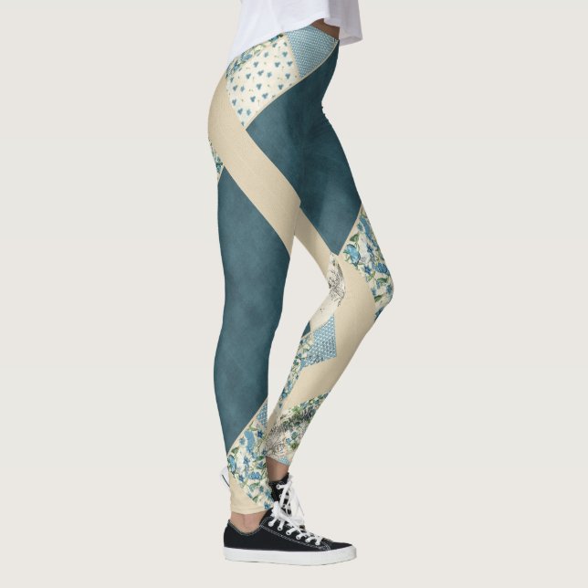 Blaue Patchwork-Leggings Yoga Pants Leggings (Rechts)