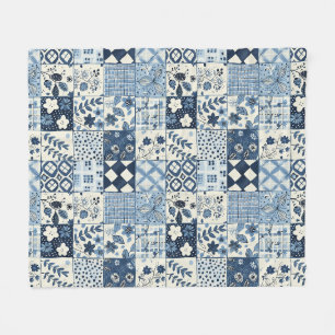 Blaue Patchwork-Quilt-Gingham-Cottagecore-Blumen Fleecedecke