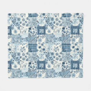Blaue Patchwork-Quilt-Gingham-Cottagecore-Blumen Fleecedecke