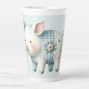 Blaue Patchwork-Schwein-Cottagecore-Illustration Milchtasse