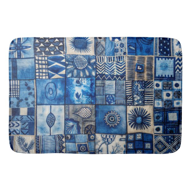 Blaue Patchworkarbeit Badematte (Vorderseite)