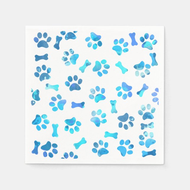 Blaue Paw Prints zum Geburtstag Serviette (Vorderseite)