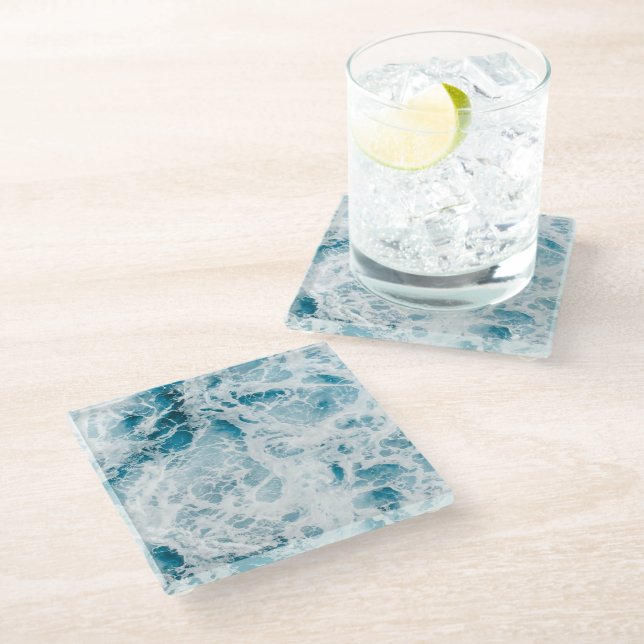 Blaue Pazifikwelle Glasuntersetzer (Schrägansicht)