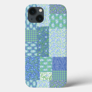 Blaue Periwinkle-Blumen-Boho-Faux-Patchwork-Muster Case-Mate iPhone Hülle