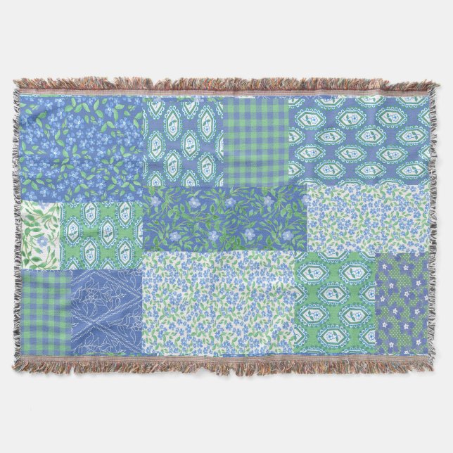 Blaue Periwinkle Floral Boho Imitate Muster Muster Decke (Vorderseite)