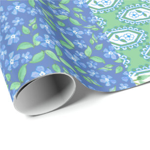 Blaue Periwinkle Floral Boho Imitate Muster Muster Geschenkpapier
