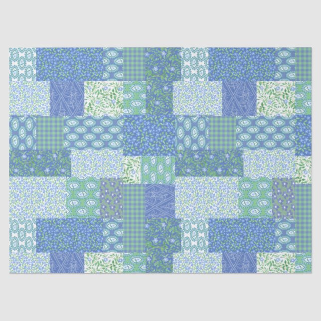 Blaue Periwinkle Floral Boho Imitate Muster Muster Seidenpapier (Vorderseite)