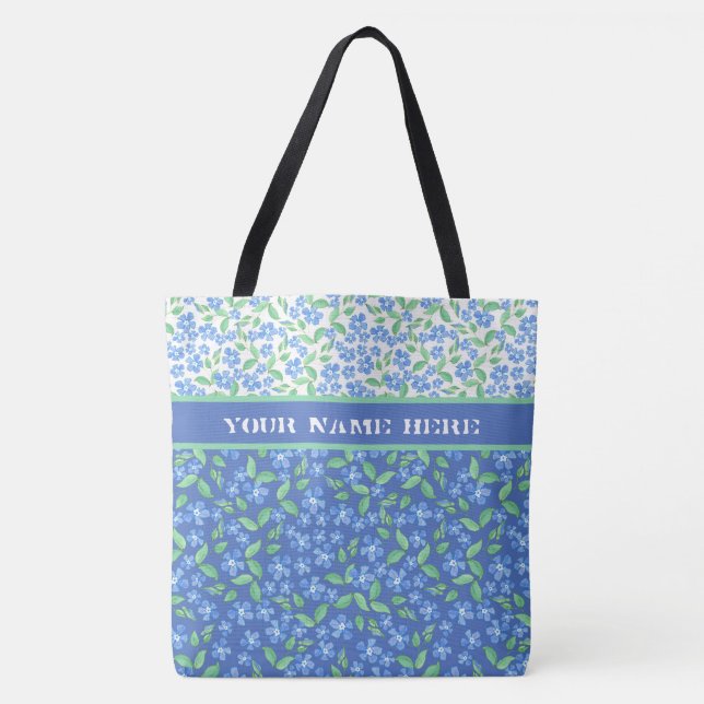 Blaue Periwinkles Ditsy Floral Mix'n'match Muster Tasche (Vorderseite)