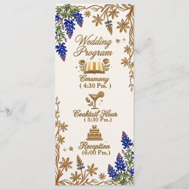 Blaue Perlen Elegante Florale Hochzeitsprogramm Programm (Vorderseite)