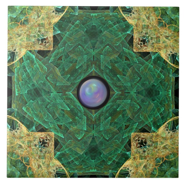 Blaue Perlen-Goldgrün-Muster-Keramik-Fliese Fliese (Vorderseite)