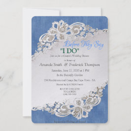 Blaue Perlen, Spitzen und Elfenbein Einladung