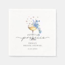 Blaue Perlen und Prosecco Brautparty Serviette