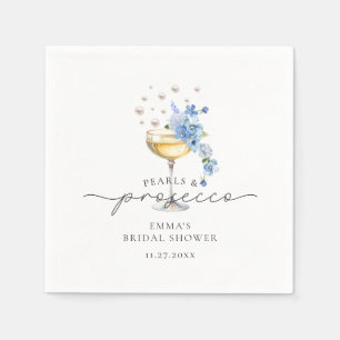 Blaue Perlen und Prosecco Brautparty Serviette