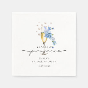 Blaue Perlen und Prosecco-Brautparty Serviette
