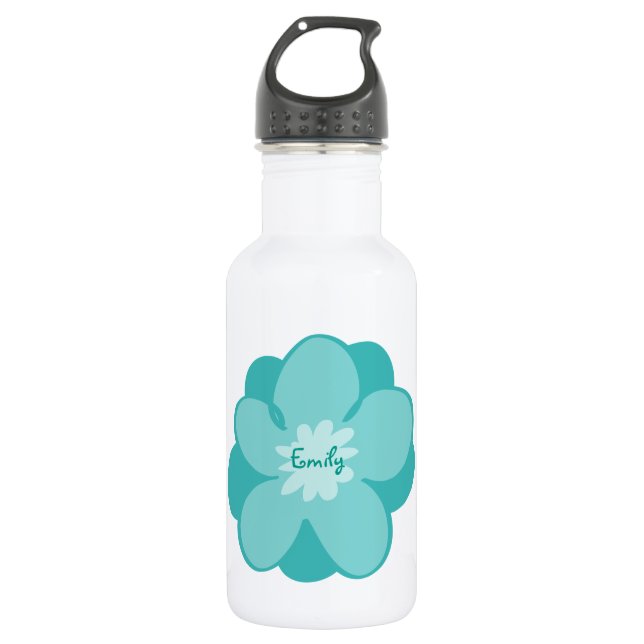 Blaue personalisierte Blume Trinkflasche (Vorderseite)