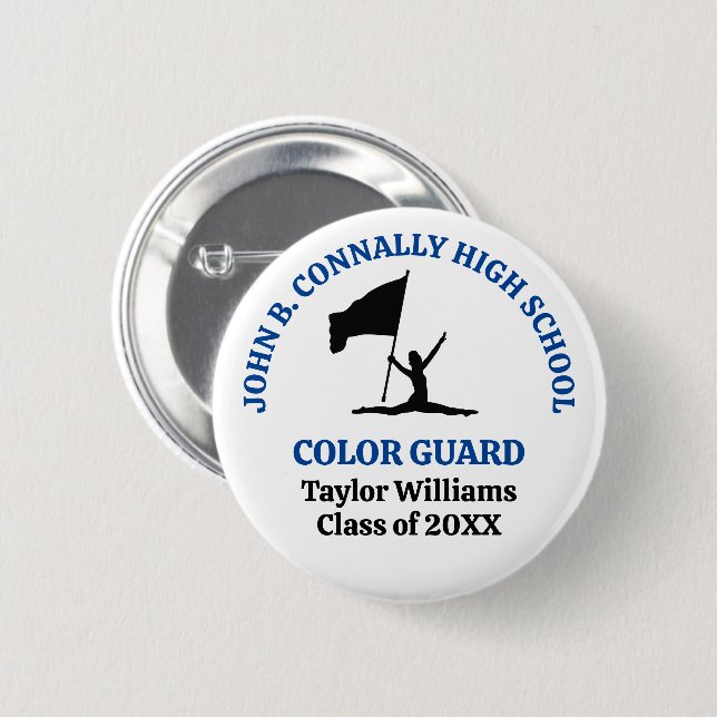 Blaue personalisierte Farbgarde der High School Button (Vorne & Hinten)