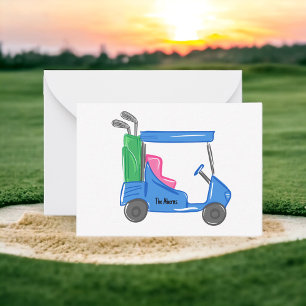 Blaue personalisierte Golfwagen-Notizkarte im Prep Mitteilungskarte