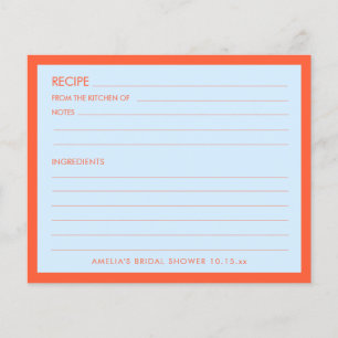 Blaue personalisierte Hochzeitsdusche-Rezeptkarte