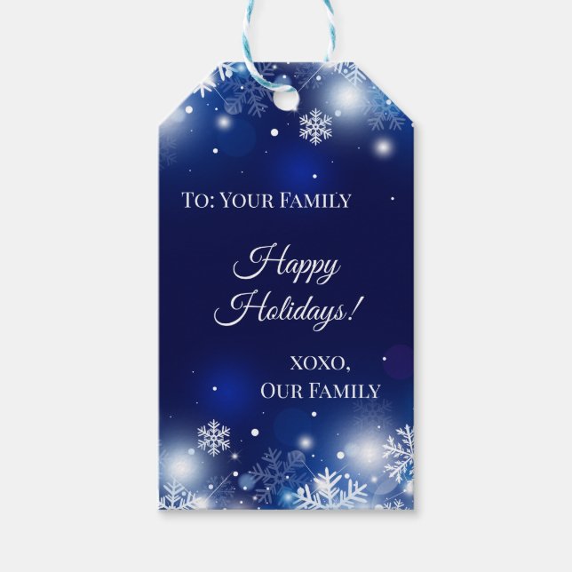 Blaue Personalisierte Weihnachtsschneeflocken Geschenkanhänger (Vorderseite)