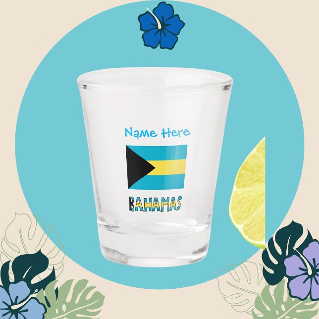 Blaue Personalisierung der Bahamas und der Bahamas Schnapsglas (Shot glass with Bahaman flag and the word BAHAMAS  below. Add a name above.)