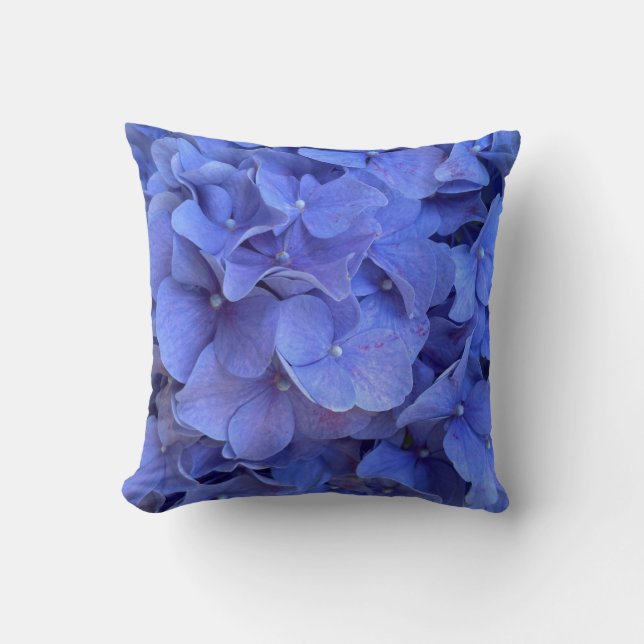 Blaue Perwinkle, elegante Blumenhydrangeas Kissen (Vorderseite)