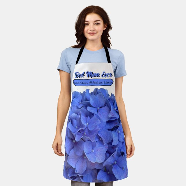 Blaue Perwinkle, elegante Blumenhydrangeas Schürze (Getragen)