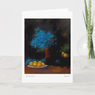 Blaue Petalen und Pfirsiche Karte