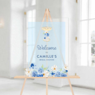 Blaue Petalen und Prosecco Begrüßung Akryllische Z Acrylschild