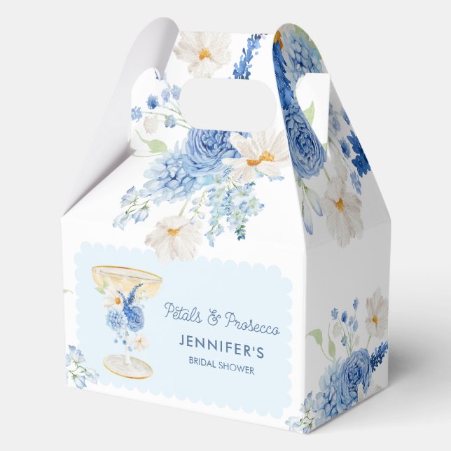Blaue Petalen und Prosecco-Brautparty Geschenkschachtel (Vorderseite)