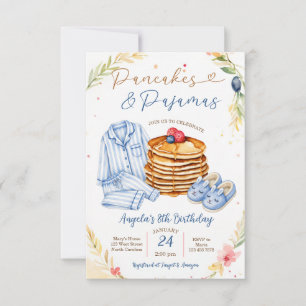 Blaue Pfannkuchen und Pyjama-Geburtstagsfeier  Einladung
