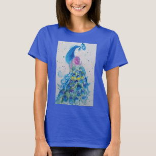 Blaue Pfau Wasserfarbenmalerei Womens T-Shirt