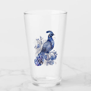 Blaue Pfaue im Delft-Stil mit Blume Glas