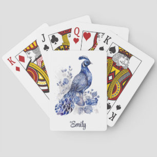 Blaue Pfaue im Delft-Stil mit Blume Spielkarten