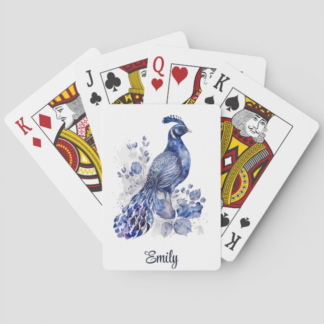 Blaue Pfaue im Delft-Stil mit Blume Spielkarten (Rückseite)