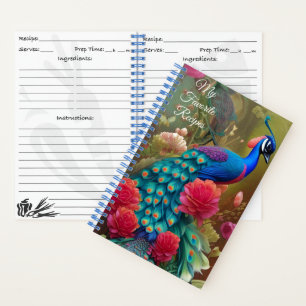 Blaue Pfaue im Rosengarten Rezept Notizbuch