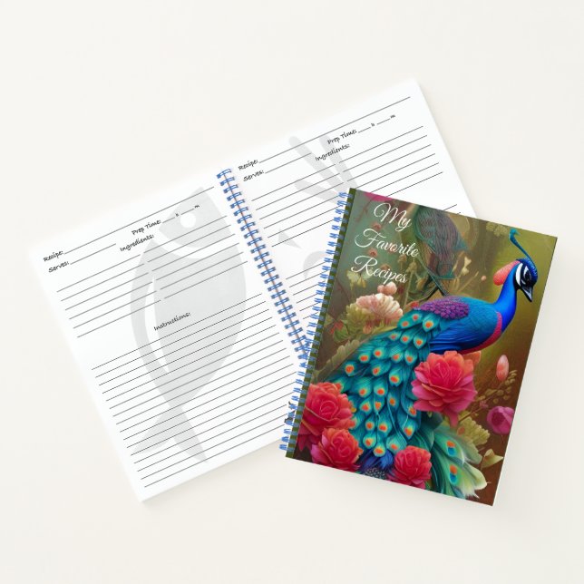 Blaue Pfaue im Rosengarten Rezept Notizbuch (Innenseite)