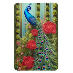 Blaue Pfaue in Rose und Garten des Himmlischen Fri Magnet