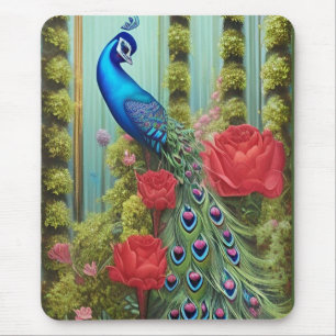 Blaue Pfaue in Rose und Garten des Himmlischen Fri Mousepad