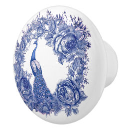 Blaue Pfaue Rose Blumengrenze Keramikknauf