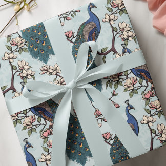 Blaue Pfaue und Magnolien Geschenkpapier