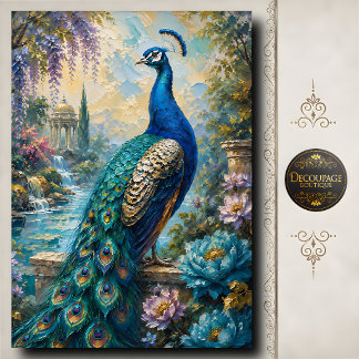 Blaue Pfauen-Wassergarten-Decoupage Seidenpapier