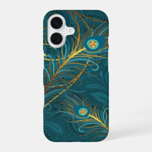 Blaue Pfauenfedern mit Paisley iPhone 16 Hülle