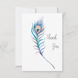 Blaue Pfauenfederzeichnung Dankeskarte