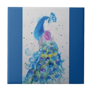 Blaue Pfauengewässer Navy Blaue Vogelarten Fliese